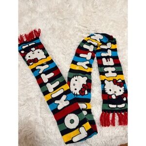 Hello Kitty Sanrio Knit Scarf Multi Color Striped Character Fringe Y2K 2011